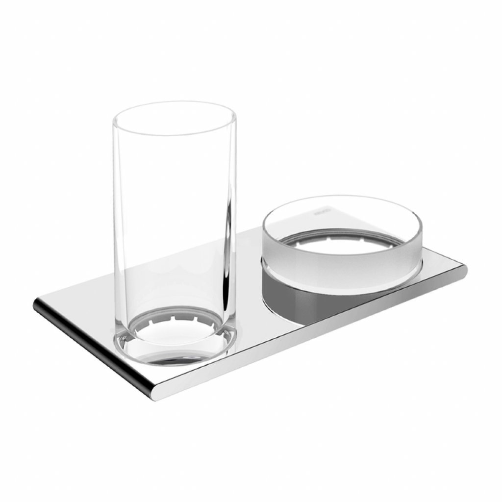 Keuco Edition 400 Double Holder with Crystal Glass Tumbler and Utensil Tray