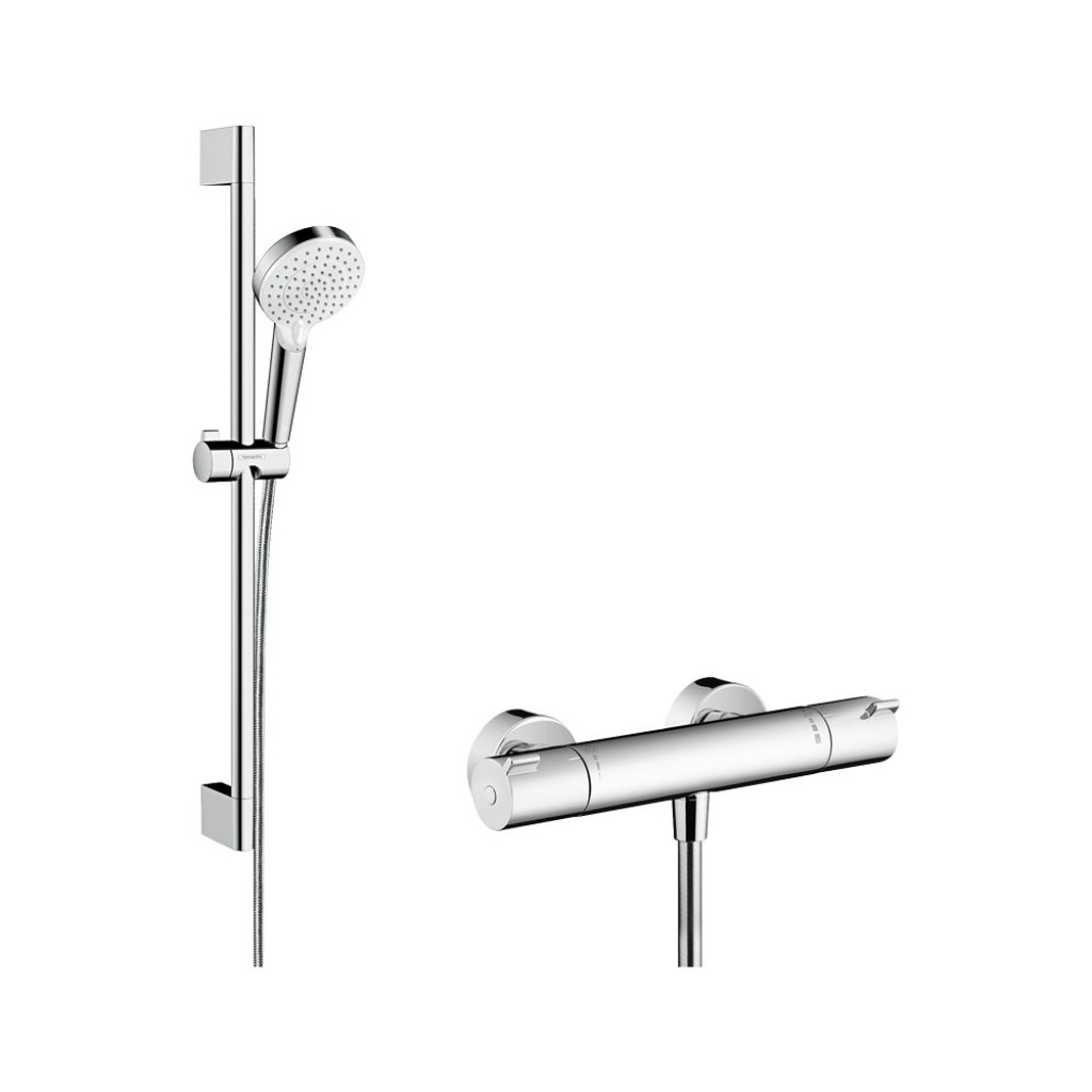 Hansgrohe Croma 100 Shower system Vario with Ecostat Comfort thermostatic mixer and shower rail 65 cm