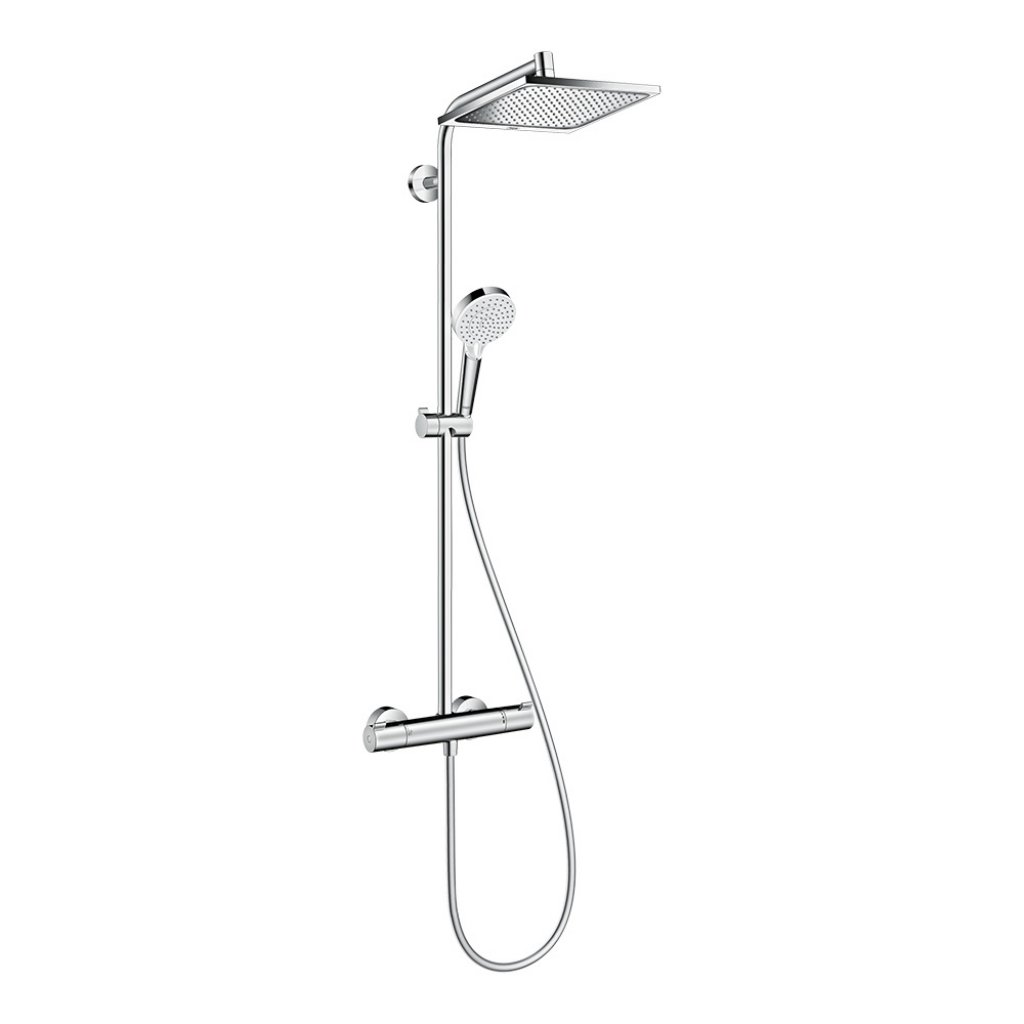 Hansgrohe Crometta E Showerpipe 240 1jet with thermostatic shower mixer - Square