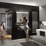 HIB Apex LED Aluminium Cabinet With Mirrored Sides, Integrated Charging Sockets