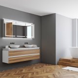 HIB Edge LED Demisiting Aluminium Mirrored Cabinet With Integrated Charging Sockets