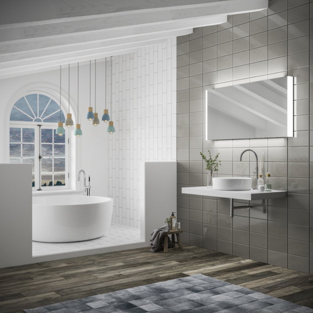 HIB Connect Landscape LED Bluebooth Illuminated Mirror With Heated Pads, Bluetooth Connectivity