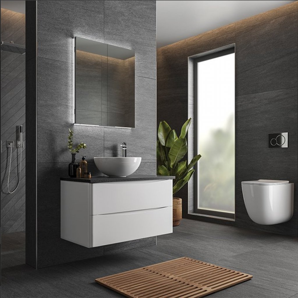 HIB Atrium Semi-Recessed Illuminated Mirrored Cabinet