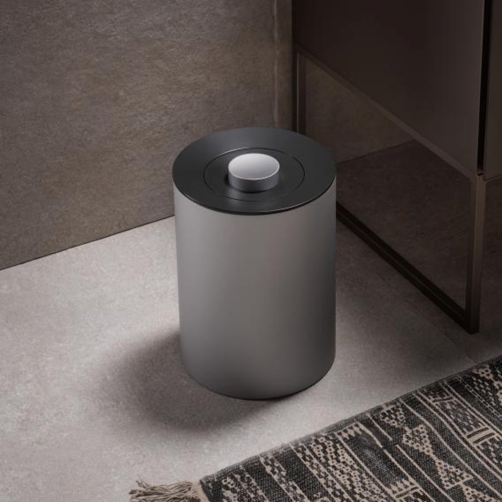 Clearance - Keuco Plan Waste Bin in Aluminium Lacquer & Dark Grey Finish