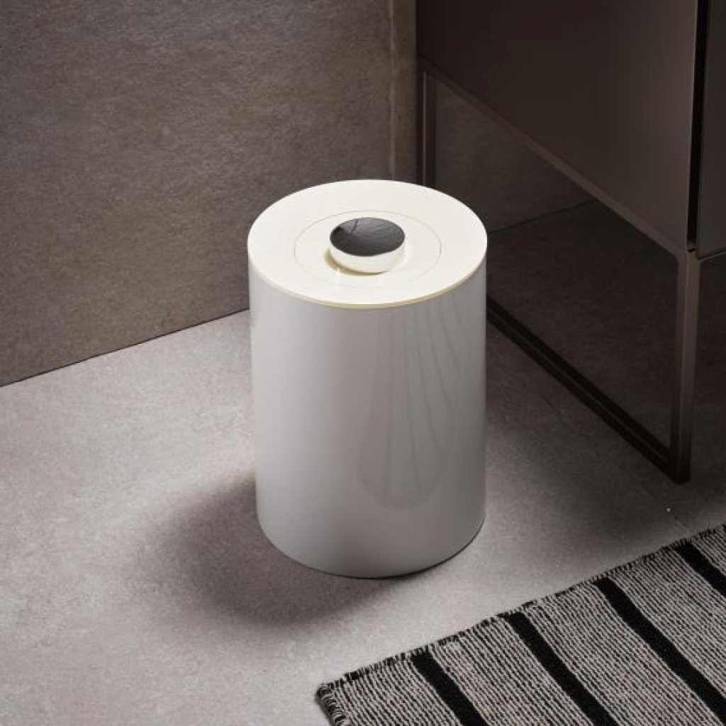 Clearance - Keuco Plan Waste Bin in White Lacquer & White Lid Finish